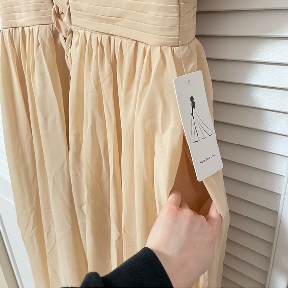 NWOT Wear Your Love Champagne Chiffon Maxi Bridesmaid Dress Pockets Corset Bride - Picture 8 of 16